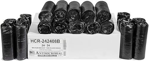 Aluf Plastics Bolsas de basura de alta densidad, 10 galones, 1000 unidades, 8 micras (eq), 24 "x 24", negras, para baño, oficina, industrial,