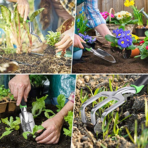 kuman Garden Tool Set 50 Pcs Heavy Duty Gardening Kit with Soft Rubberized Non-Slip Handle, Garden Storage Tote Bag Gardening Supplies Gifts for Men Women