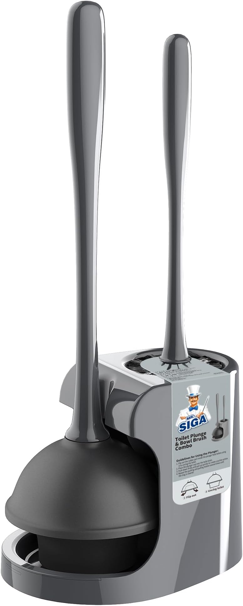 MR.SIGA Toilet Plunger and Bowl Brush Combo for Bathroom Cleaning, Gray, 1 Set