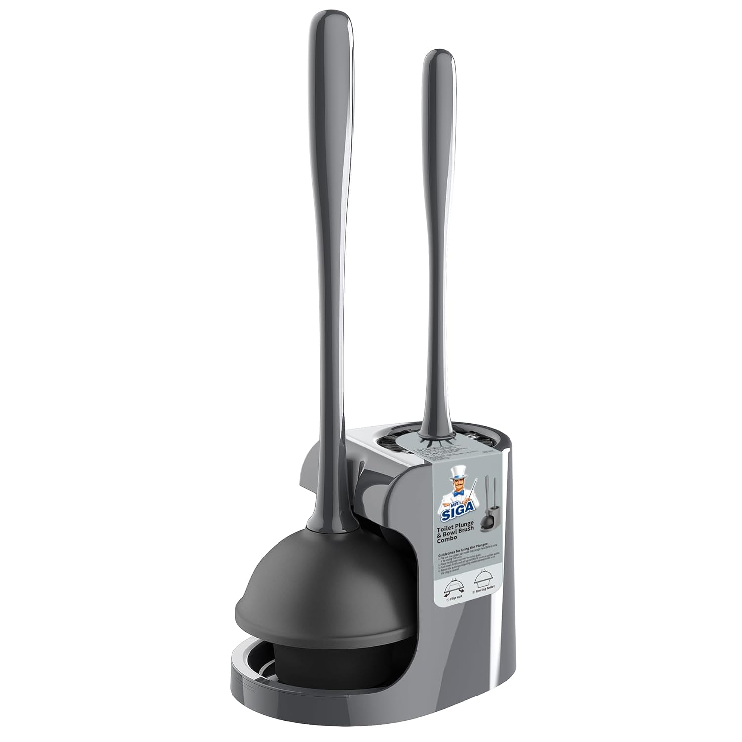 MR SIGA Toilet Plunger and Bowl Brush Combo for Bathroom Cleaning Gray 1 Set