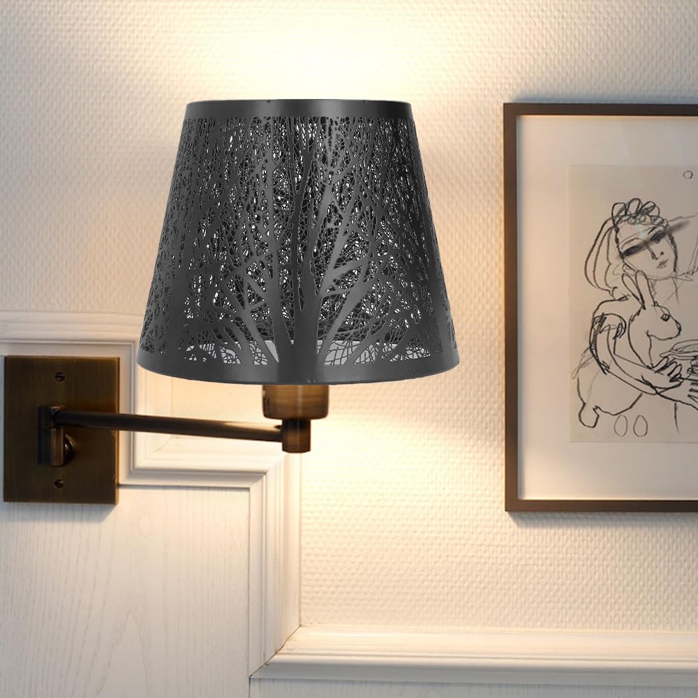 Les-Theresa Black Lampshades E27 Light Shade, Tree Shadow Lampshade Light Shade, Wrought Iron Lampshade Carved Forest Tree Shaped E27 Mini Lamp Shade For Table Lamp Bedroom Bedside Decor