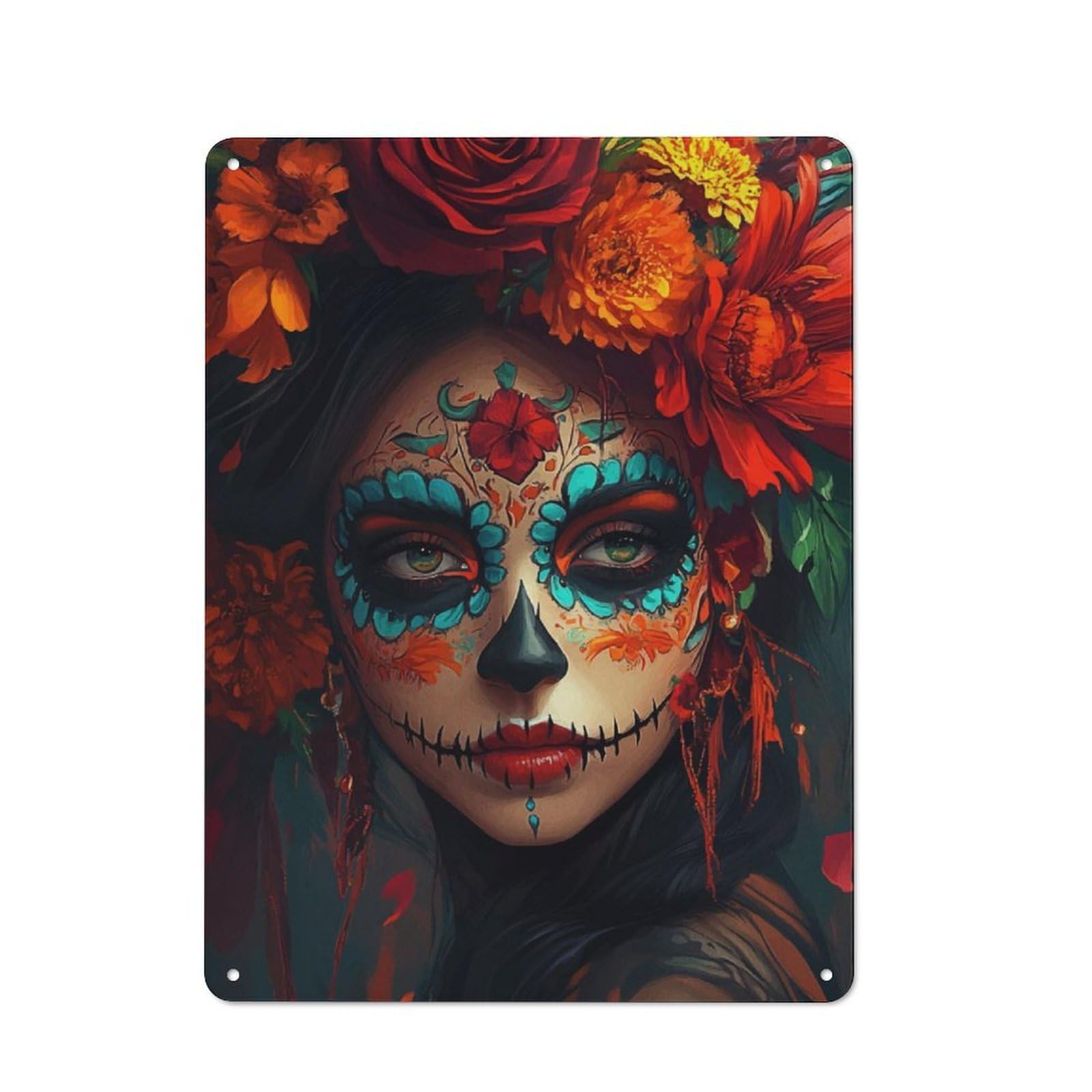 Junmoney Sugar Skull Woman Retro Metal Wall Sign 40X30cm With For Garage Wall, A Decorative Metal Sign For Garages And Workshops