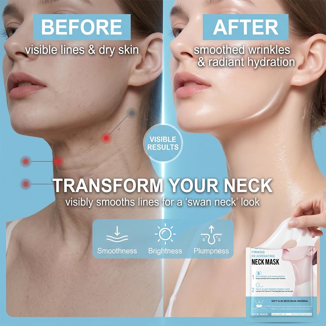 GXGM 10 Pezzi Maschera per il Collo, Maschera Collo Lifting, Mask Idratante Cuello, Patch Cuello Antirughe, Idratante, Anti-Età, Doppio Mento, Deep Collagen Mask