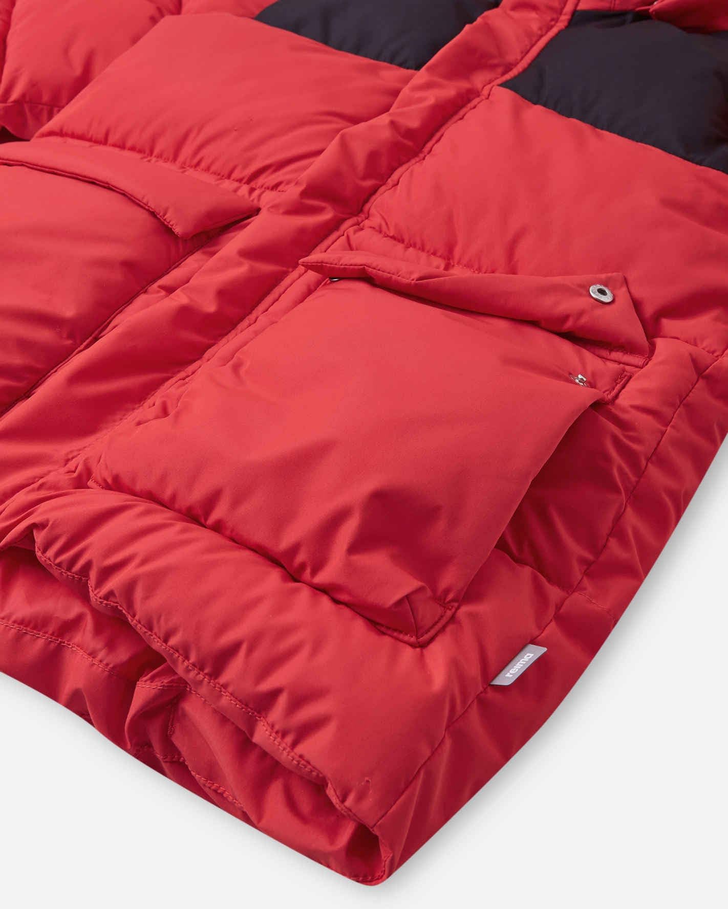 Reima Toukola (5100364A-3810) dziecięca kurtka zimowa, czerwona, wodoszczelna, oddychająca, wiatroszczelna, z kapturem, ciepła, wygodna 122