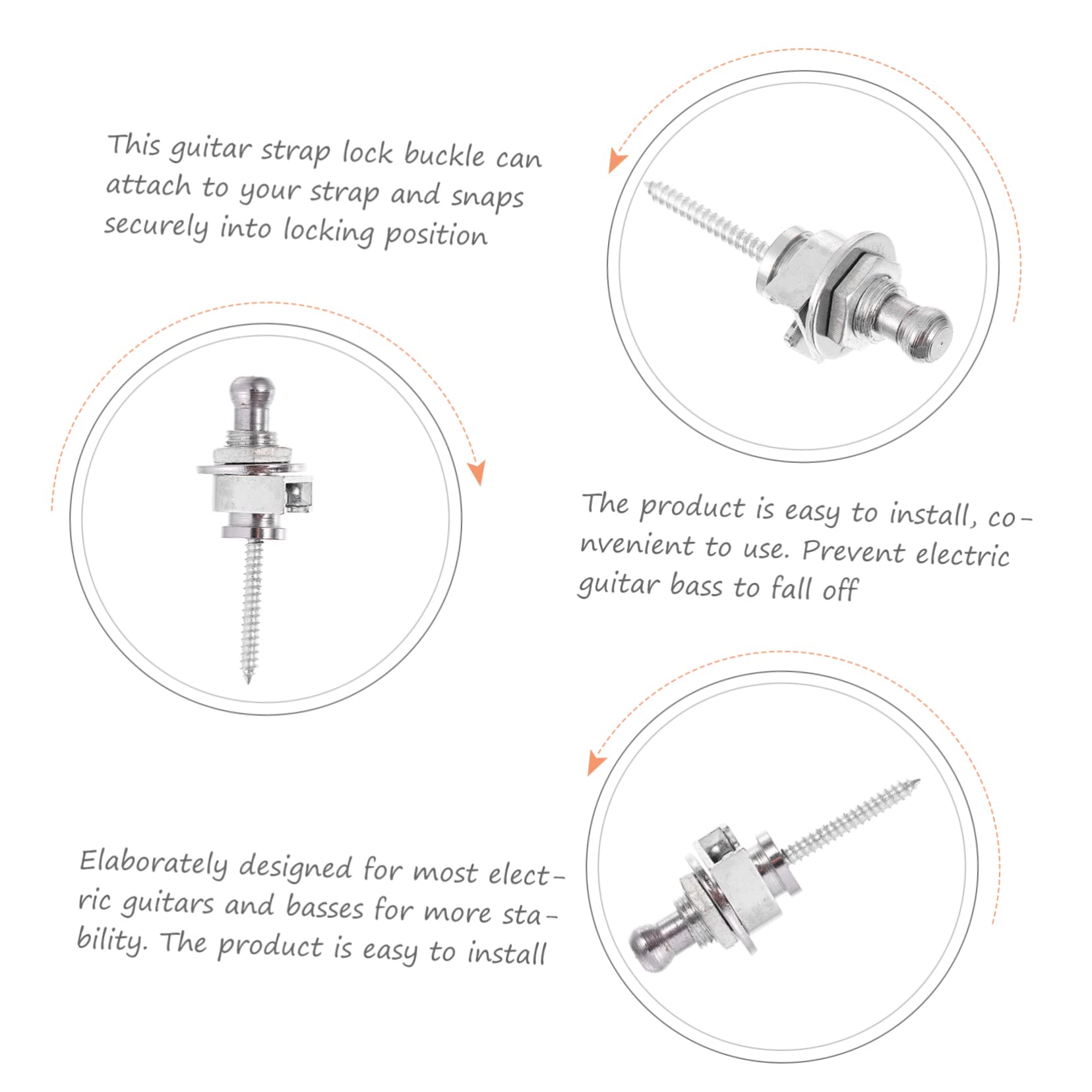 Toyvian Guitar Belt Buckle Guitar Strap Lock Bass Lock 10pcs Set Silver Easy Install for Guitar/electric