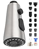 Stainless Faucet Head Replacement with 15 Adapters Compatible with Moen/Delta/Kohler Pull Down Kitchen Faucet, 3 Water Modes Kitchen Sink Faucet Sprayer Head, Brushed Nickel Finish