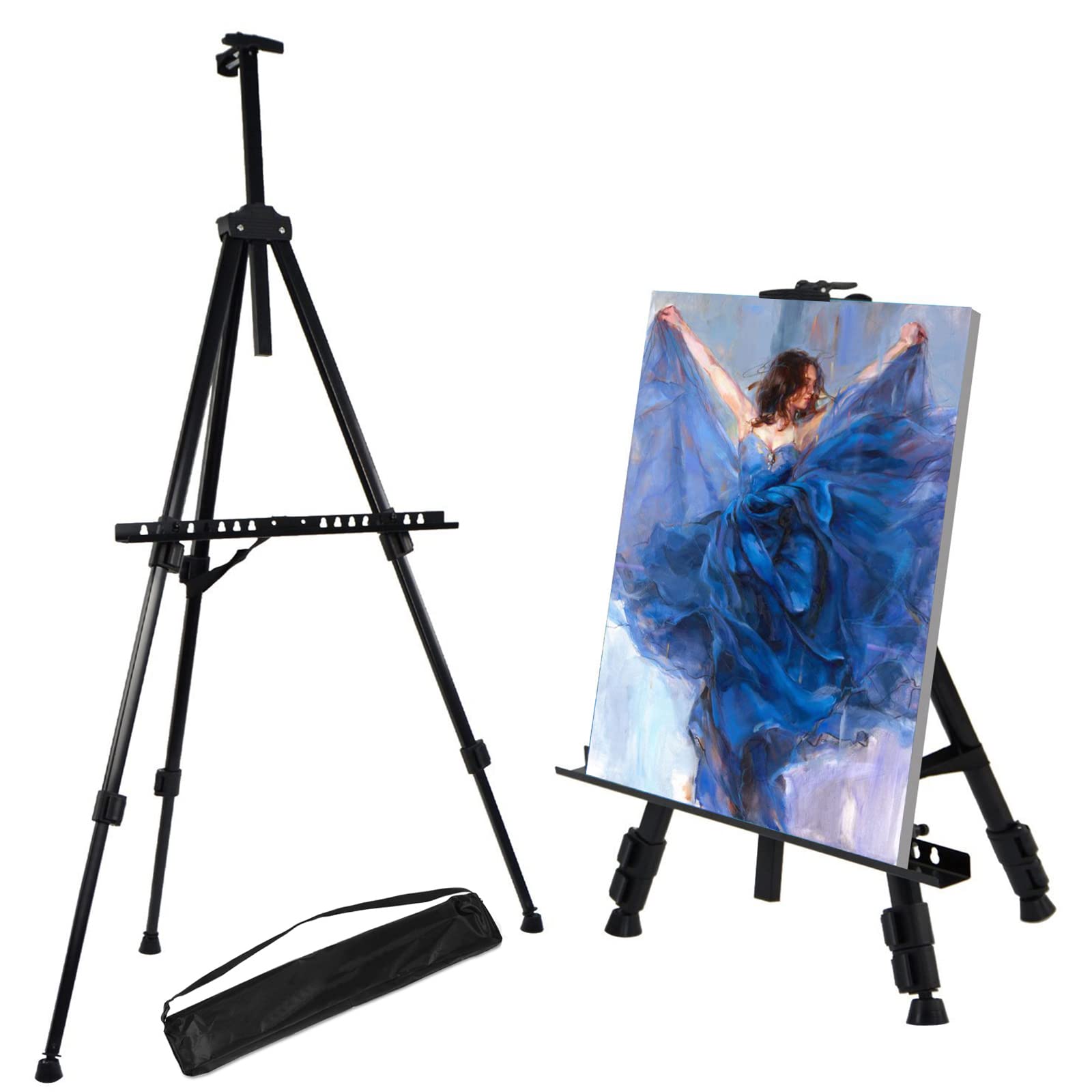 Easel, Adjustable 20"- 60" Painting Art Easel Stand for Adults Kids Artists, Metal Tripod Display Easel, for a2, a3, a4 Canvas Black