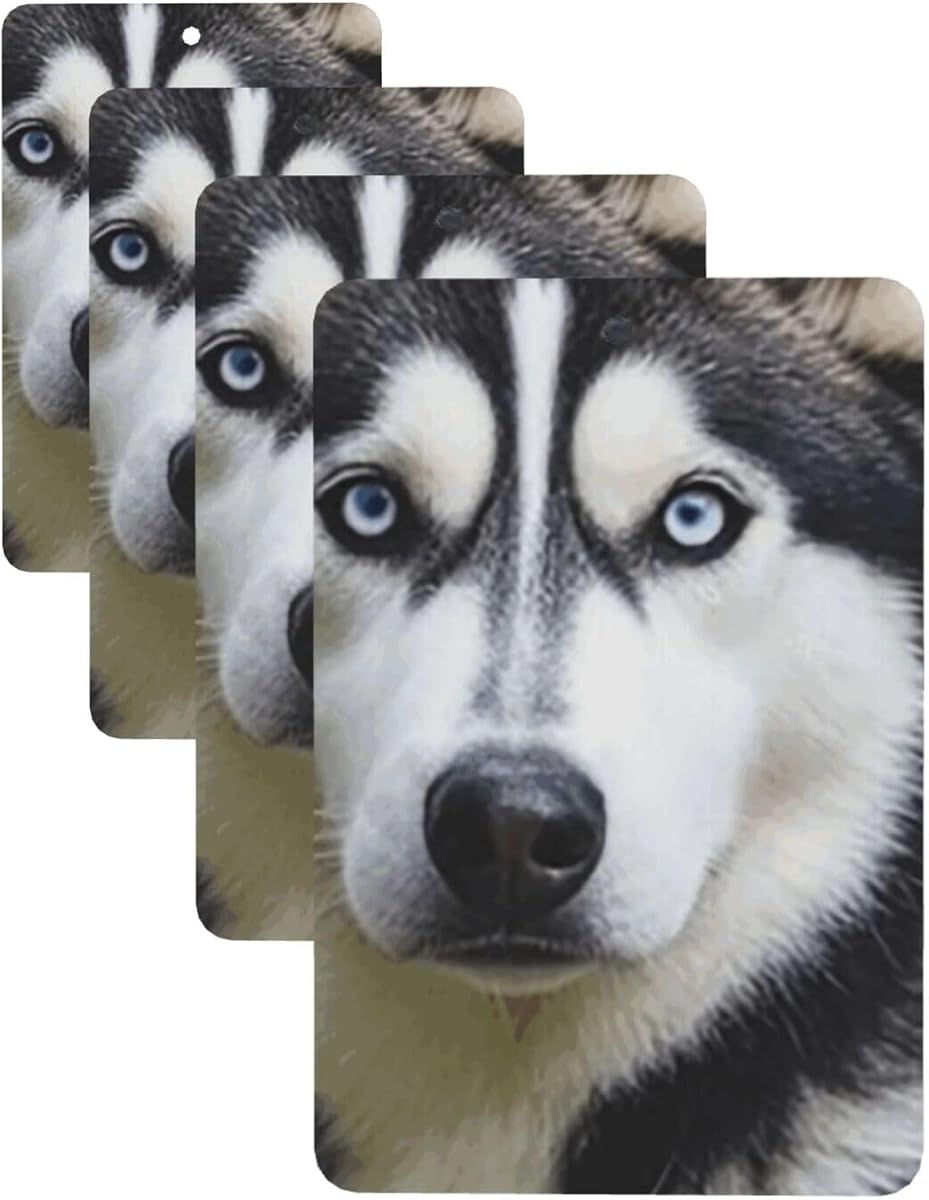 Husky Dog Car Air Freshener Cards for Women Men 4 Pack Cute Car Accessories Long Lasting Scent Car Diffuser Hanging Auto Aromatherapy Tablets Car Fresheners Gifts