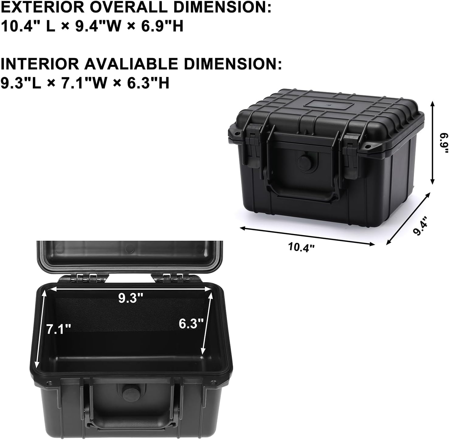 Mayouko Portable Tool Box with Shock- Proof Sponge, Water Proof Grade IP67, Waterproof Hard Case with Foam Insert, Weather Proof Box, 9.3"Lx 8"Wx 4.4"H - Image 2