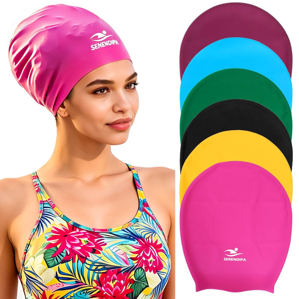 SERENDIPA Extra Large Swim Cap for Braids and Dreadlocks, Women Silicone Waterproof Swimming Accessories Cap for Long Locs Hair (XL-Extra Large, Pink)