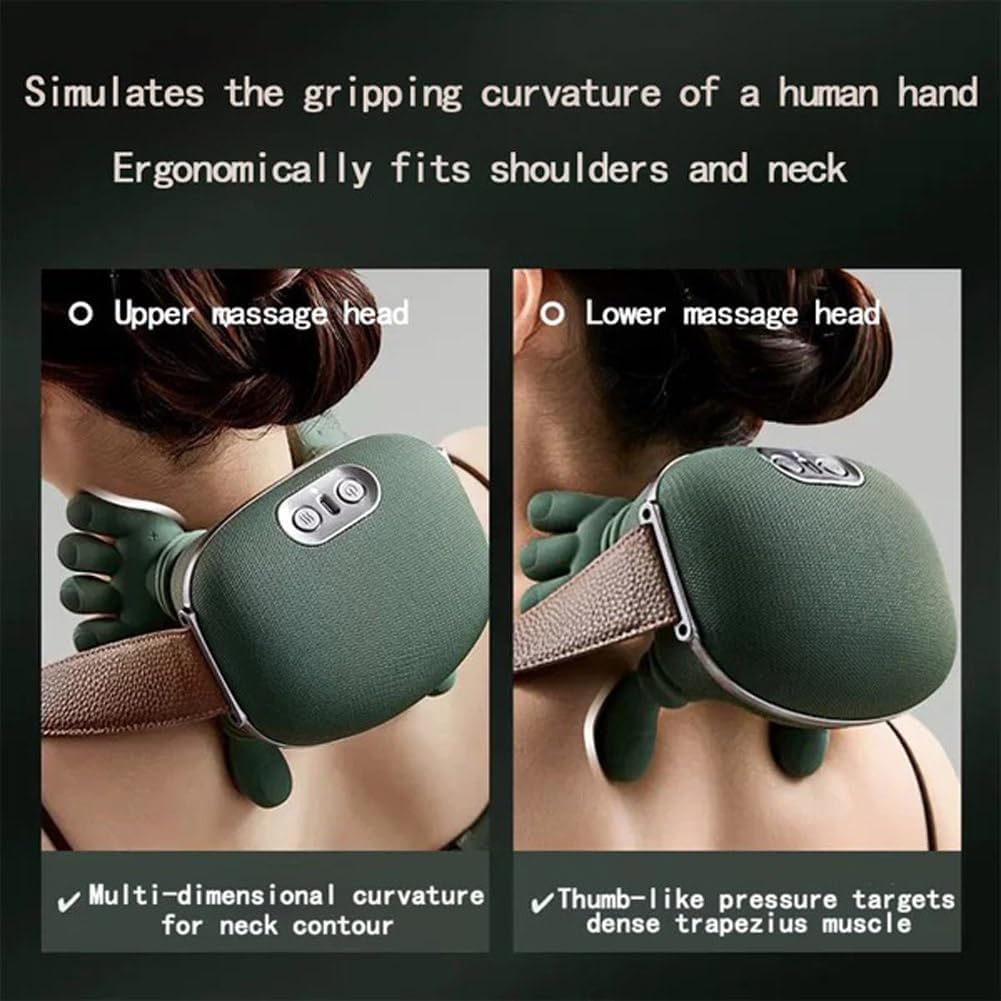 Masajeador Térmico Shiatsu 4D Portátil, Verde, Diseño Biónico de Mano, Masaje Eléctrico Profundo para Cuello y Espalda, con Amasamiento para Alivio del Dolor y Relajación Muscular (verde)