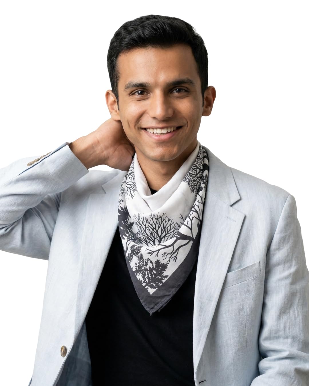 Grey Exim 90x90 Cm Cotton Blend Monochrome Forest Landscape Printed Square Scarf, Artistic Black White Nature Print Fashion Neckerchief For Men, Statement Hair & Neck Wrap-picture-11