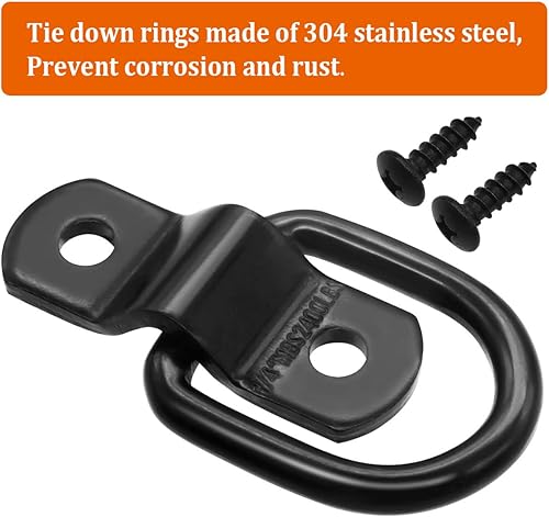 Miniatura 4 de Seamaka 10 ganchos de anclaje de anillos D de 14 de pulgada, anillos en D de acero negro resistente, capacidad de 2400 libras, para correas de