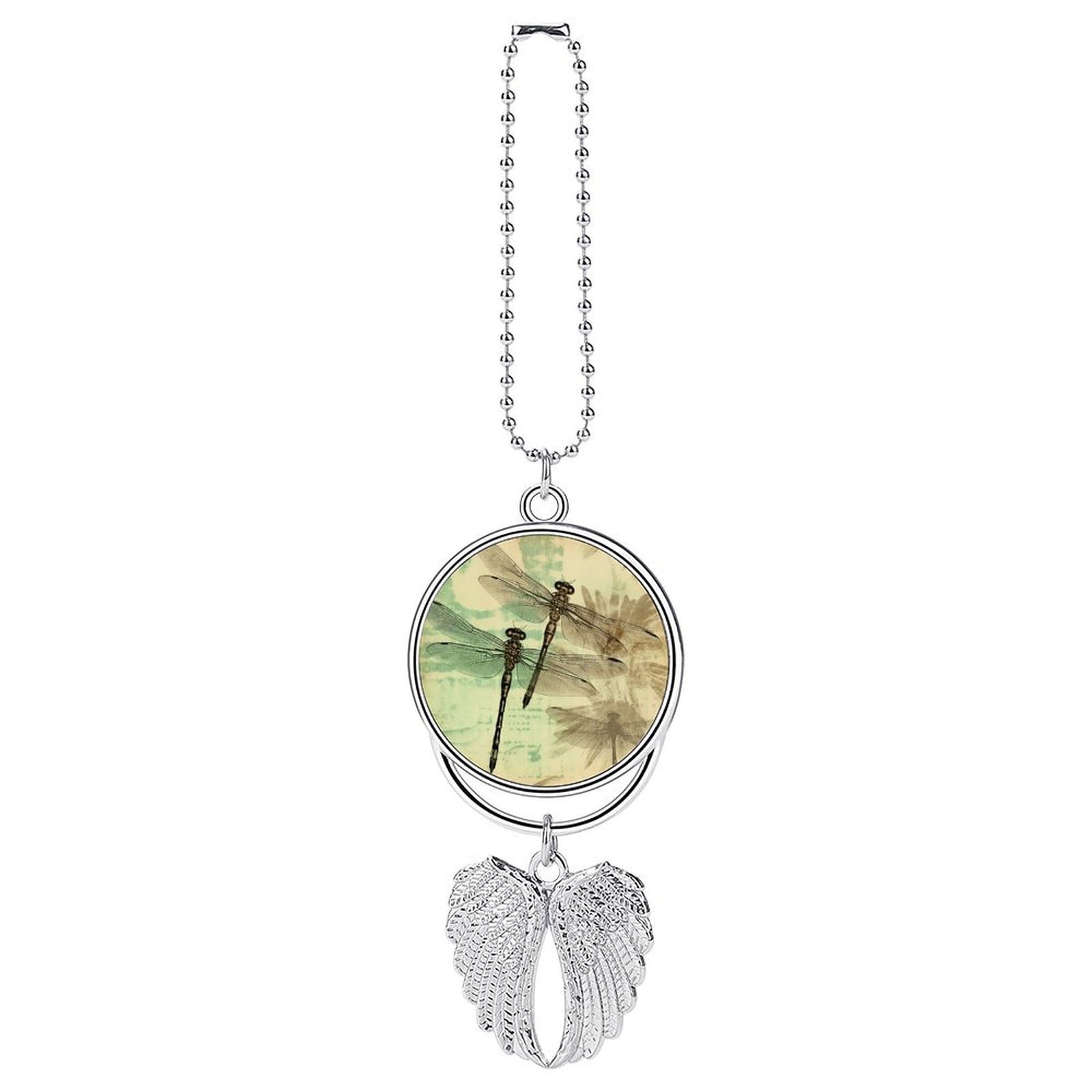 Dragonfly Dragonflies Vintage Car Pendant Car Rearview Mirror Pendant Custom Photo Car Hanging Ornament Car Rear View Mirror Hanging Accessories Angel Wing Car Charm Gift for Men Women