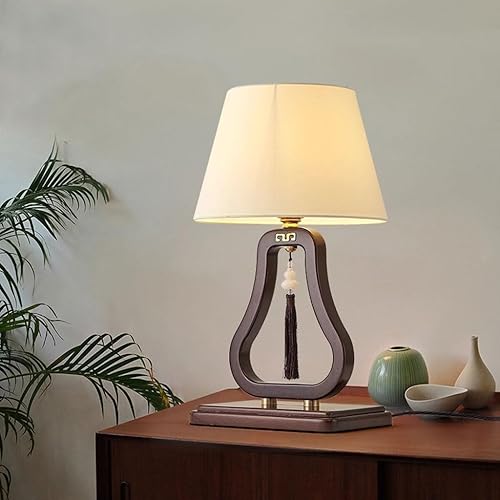 Miniatura 7 de Lámpara para escritorio, lámpara de mesa de noche, estilo retro, sala de estar, estudio, sala de té, lámpara de tela de madera maciza, lámparas de