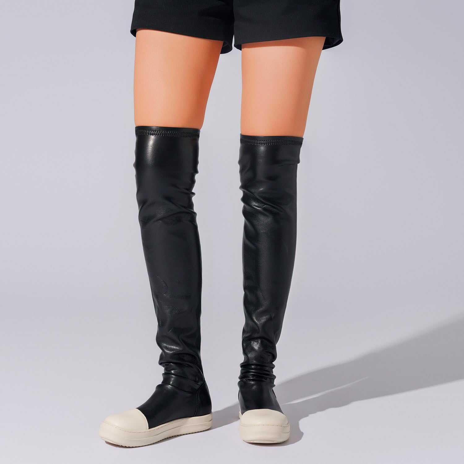 MOFEEDOUKA oberschenkelhohe Damen-Stiefel mit runder Zehenpartie, Overknee-Stiefel