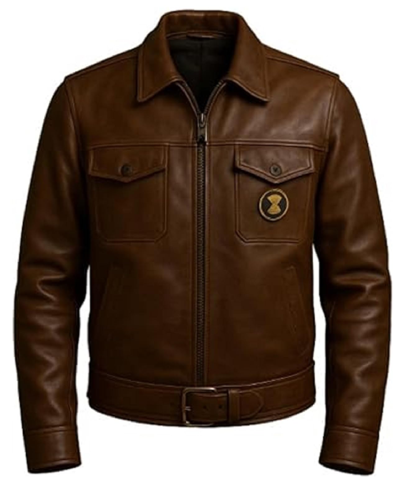 Chaqueta clásica de cuero marrón para hombre, ajustada, táctica, estilo motero