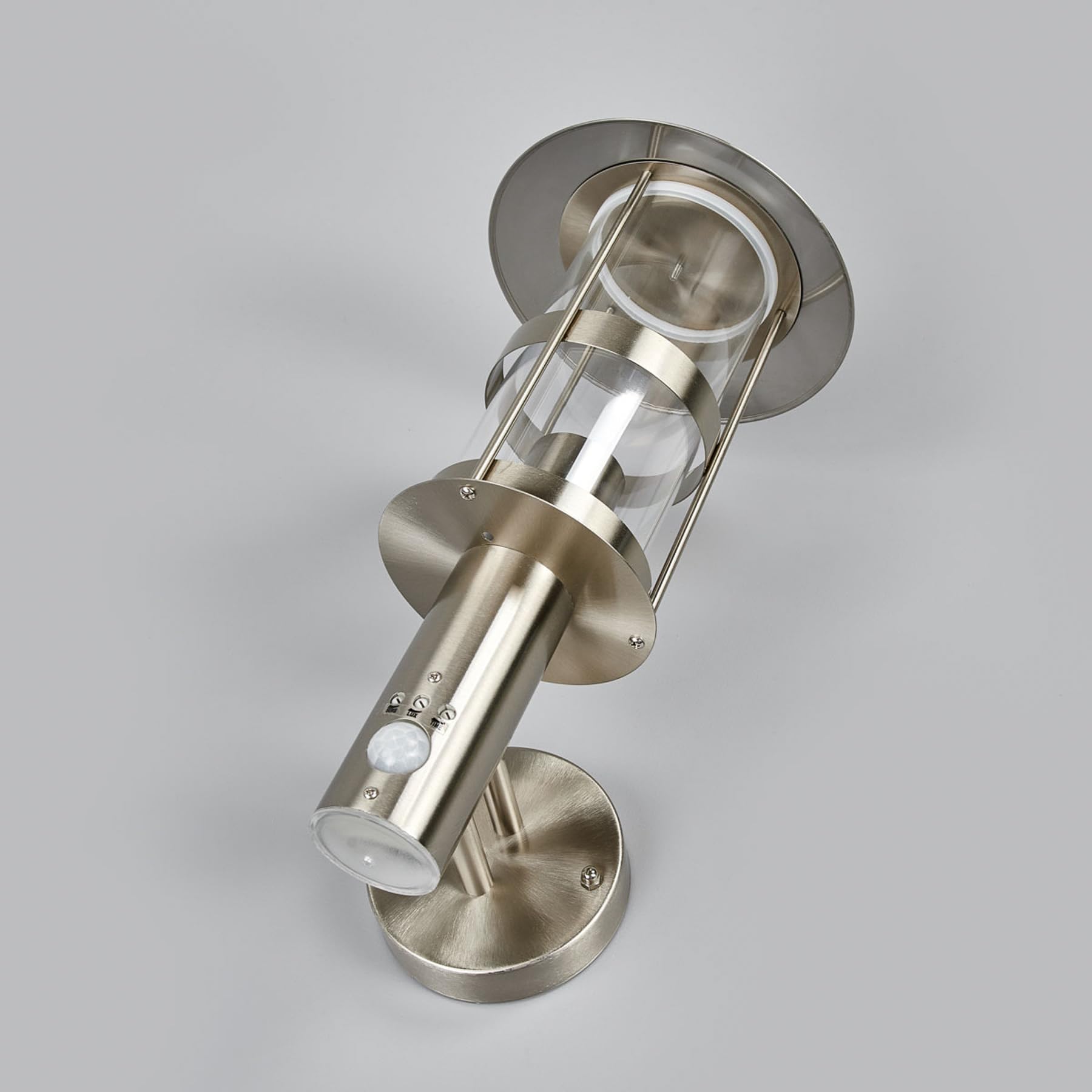 Lindby Edelstahl Wandlampe aussen mit Bewegungsmelder, IP44 Wandleuchte silber Außenbeleuchtung Wand Hof Garten Terrasse Balkon Aussenleuchte