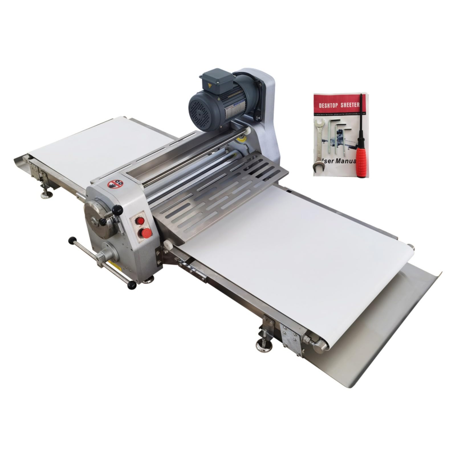 BEILOCKERY 110V Commercial Dough Sheeter Machine, Electric 600mm Reversible Roller Dough Flattening Conveyor, Desktop Pastry Machine 1-32mm Adjustable Thickness for Bakeries, Pastries