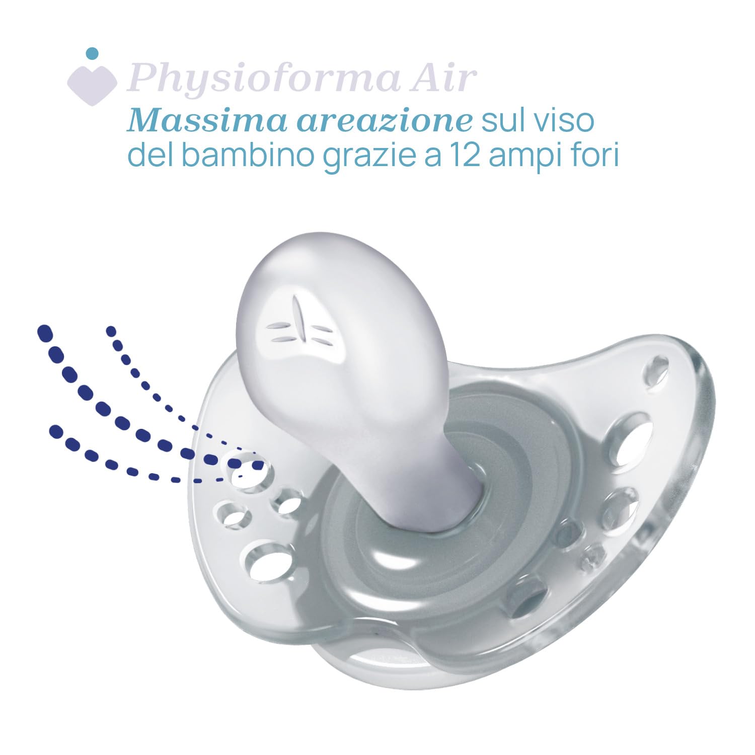 Chicco PhysioForma Succhietto Air Blu Lumi, Ciuccio 16-36 Mesi, Si Illumina al Buio, Tettarella in Silicone, Anatomico e Funzionale, Supporta la Respirazione Fisiologica, Blu, 2 Pezzi