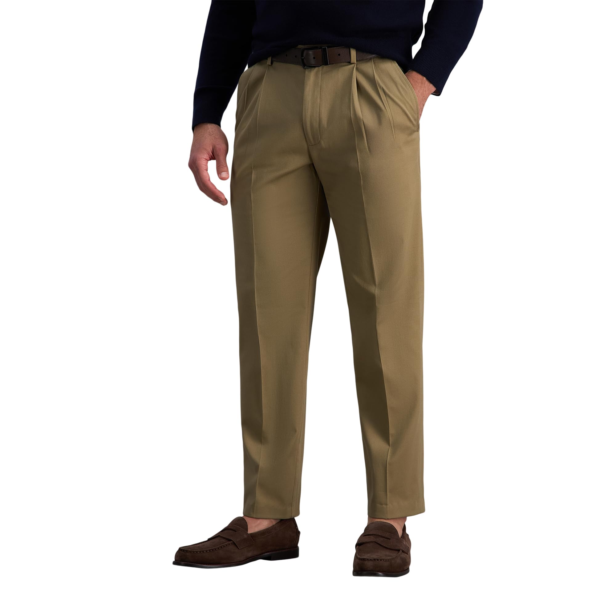 Haggar Men's Premium No Iron Khaki Classic Fit Expandable Waist Flat Front  Pant and Big Tall Sizes