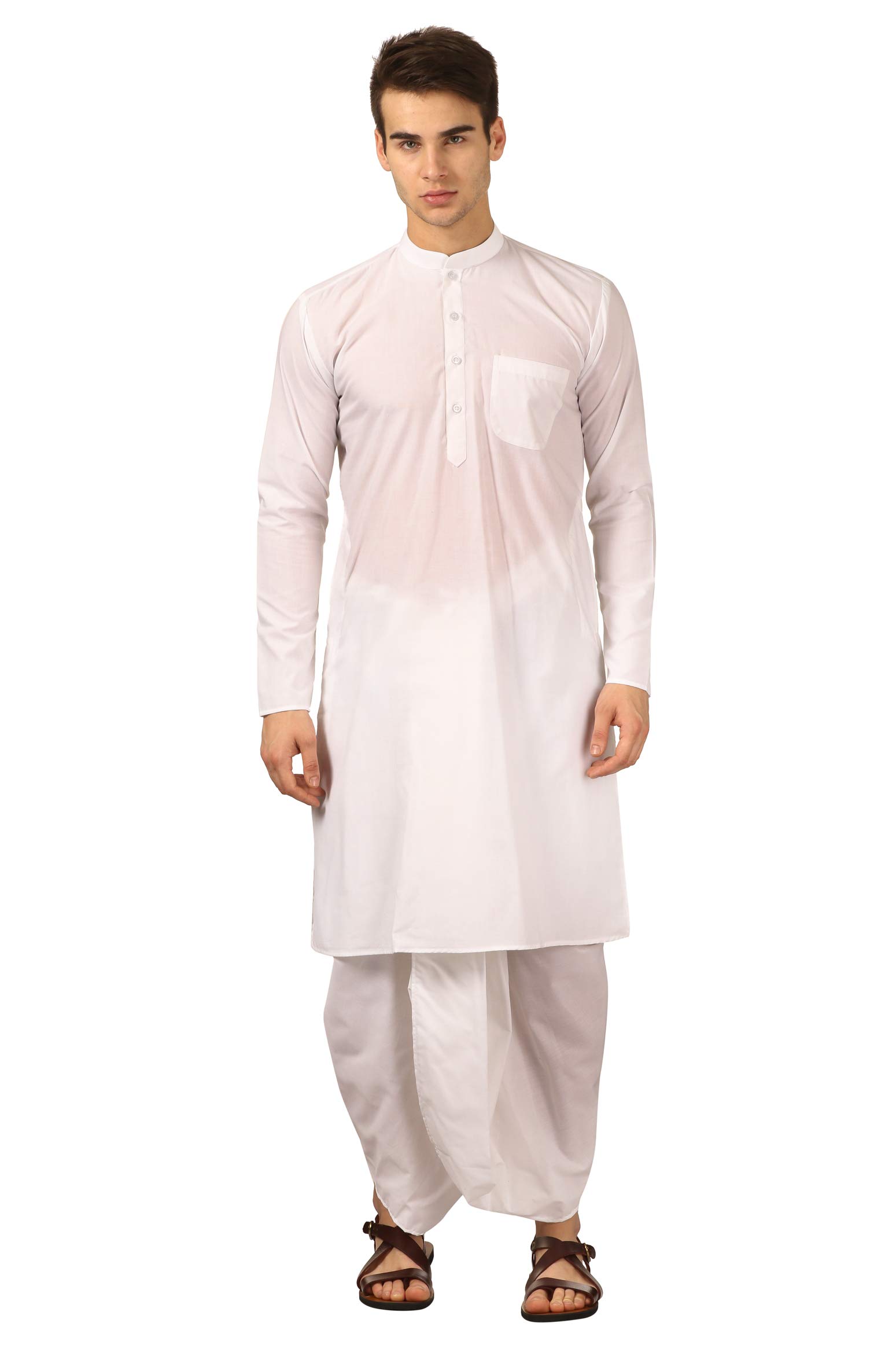 royal kurta Men's Regular Fit Cotton Blend Dhoti Kurta Set (White)-picture-33