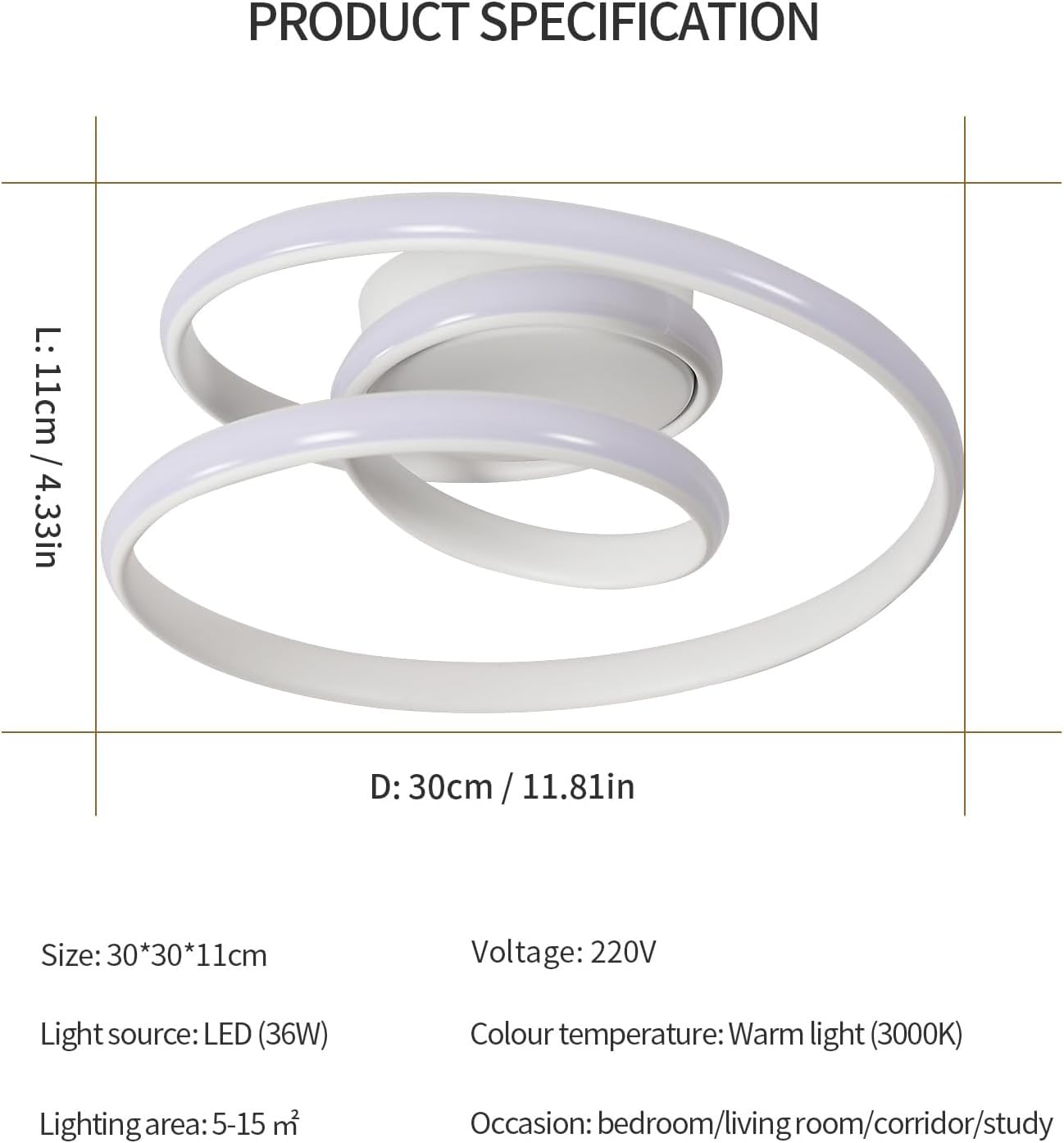 Comely Plafoniera LED Moderno, 36W 4000LM Lampada da Soffitto Design a Spirale, Lampadario LED Luce Calda 3000K per Soggiorno Camera da Letto Cucina Corridoio, Bianco