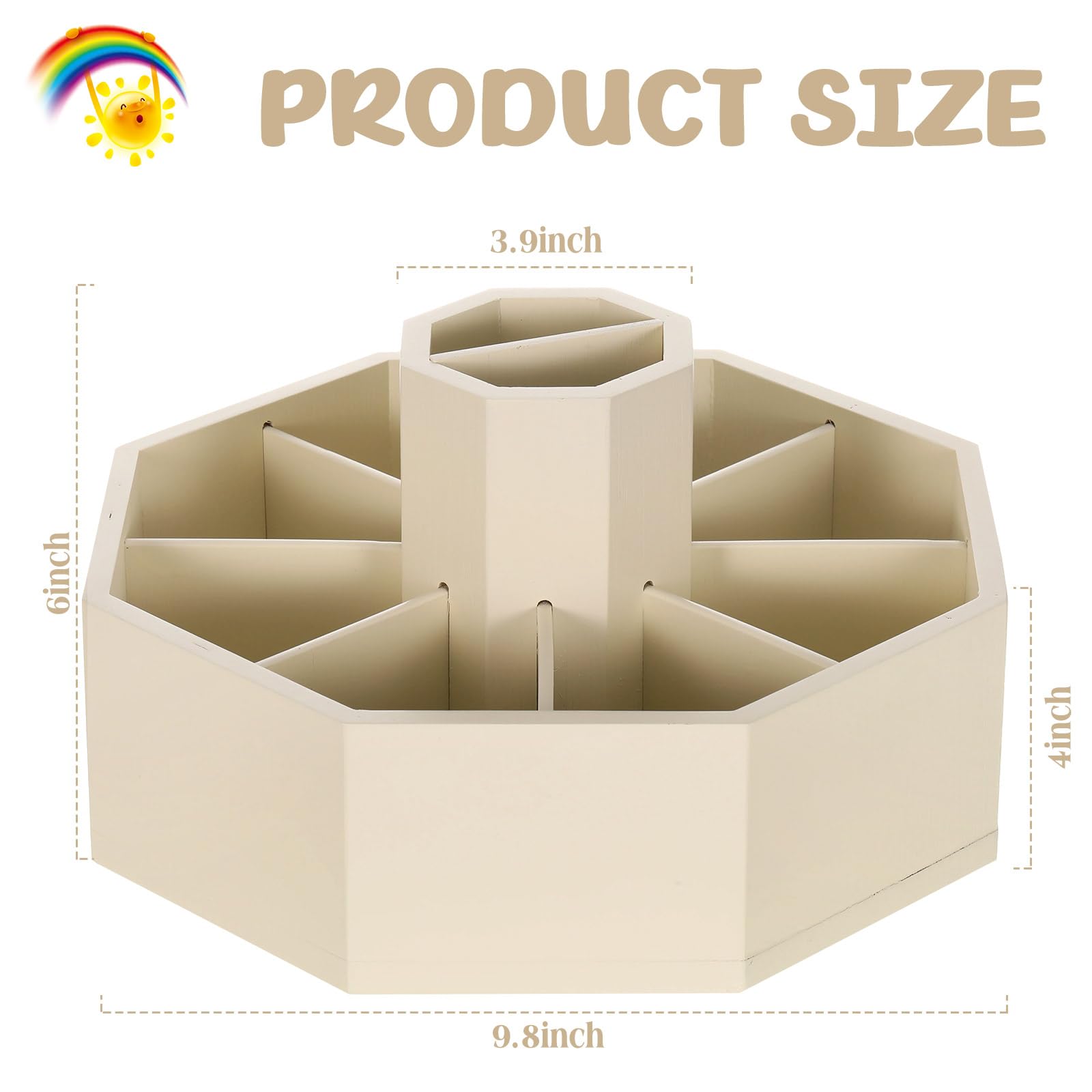 Drehbarer Stifthalter aus Bambus, Kunstbedarf, Organizer, Schreibtisch, 360° drehbar, Pastellstifte, Organizer für Schreibtisch-Aufbewahrung, Buntstifte, Pinsel (Beige)