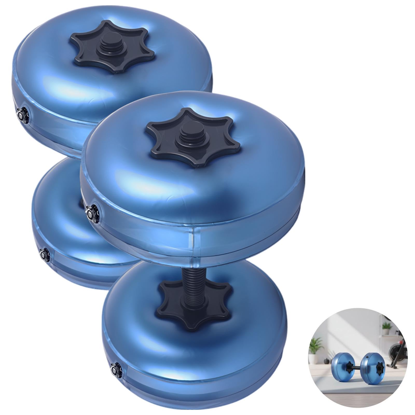 2 manubri ad acqua, peso regolabile 8-10 kg, gonfiabili, blu, da viaggio, per allenamento in palestra a casa, in PVC e acciaio, 34 x 21,1 cm, per esercizi di fitness