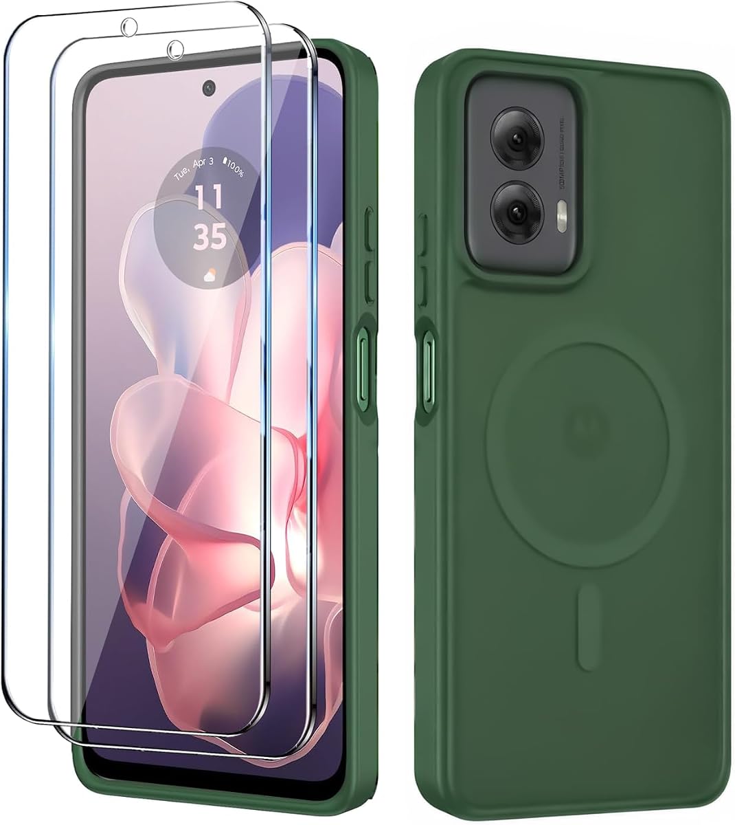 Funda para Motorola Moto G Power 2024, funda magnética para teléfono Moto G Power 2024 con protector de pantalla X2 [compatible con MagSafe], cubierta translúcida mate a prueba de golpes para Moto G Power 5G 2024-verde
