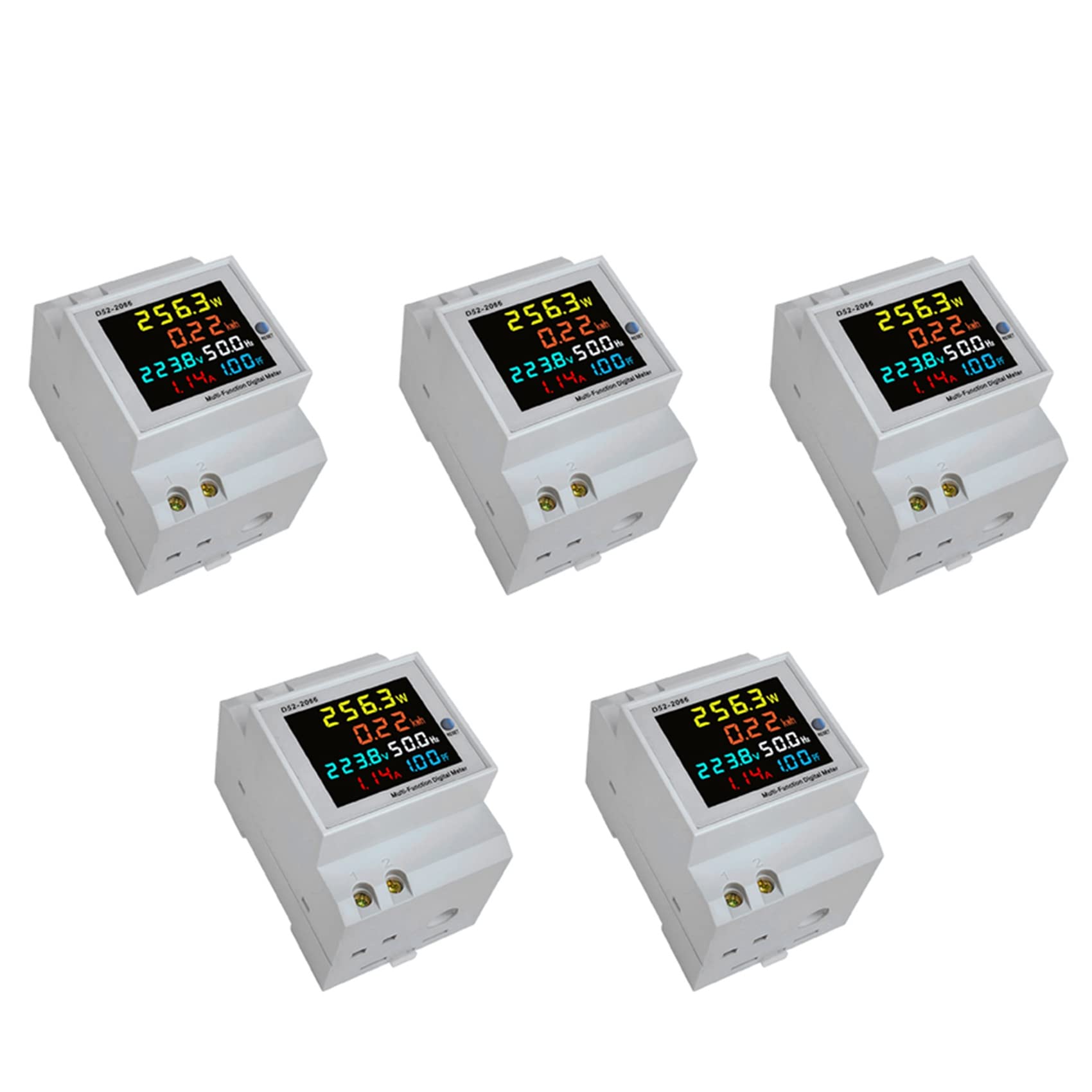 Jnchdghwa Grey 5X Din Rail Ac Monitor 6In1 40-300V 100A Voltage Current Power Factor Active Kwh Electric Frequency Meter