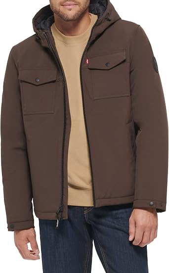 Levis Mens Soft Shell Hooded Trucker Jacket Coat