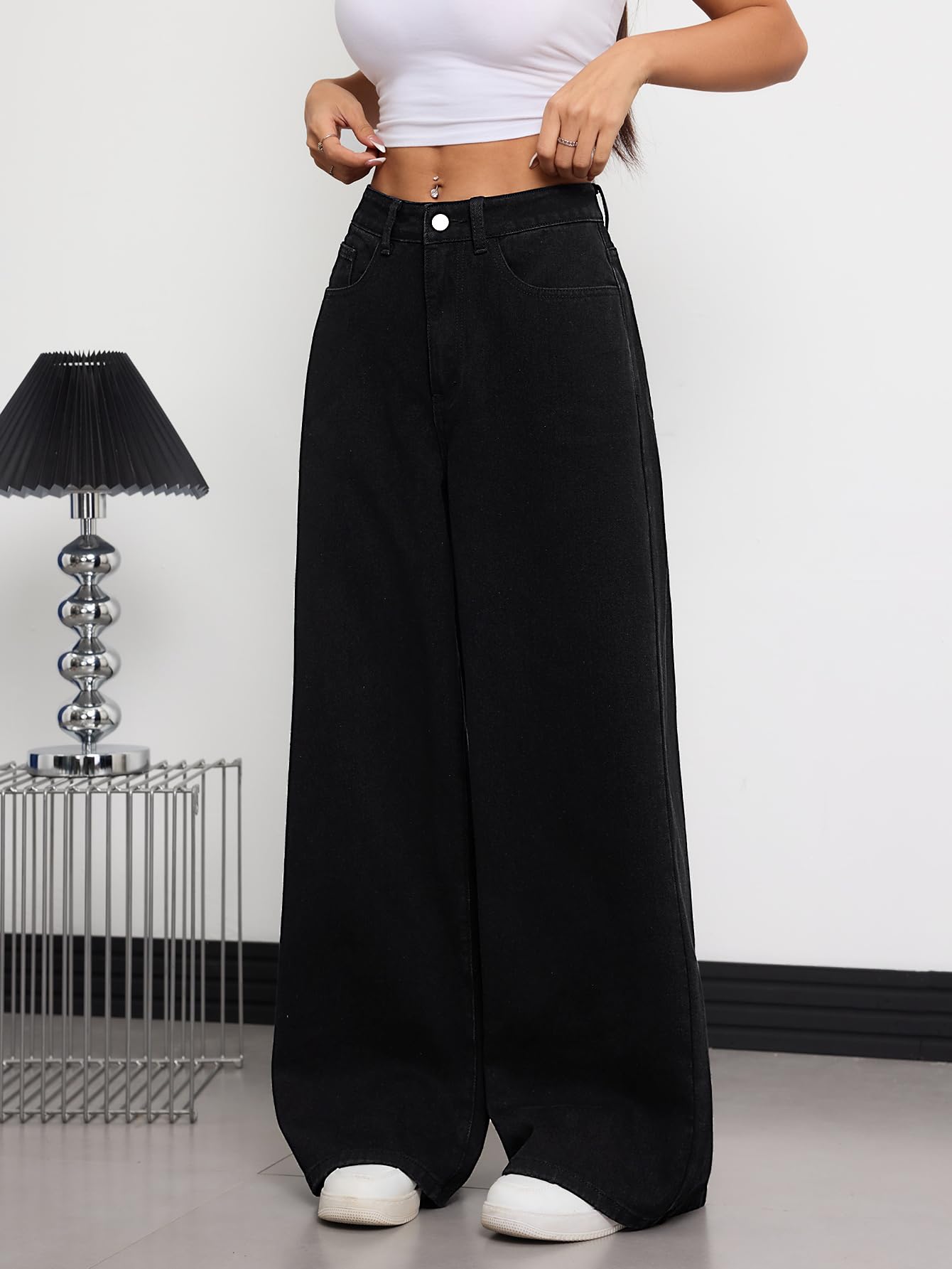 Pantalon Denim Baggy Femme Large Jambe Vintage Rétro Y2K 90s Laisé Streetwear Hip Hop