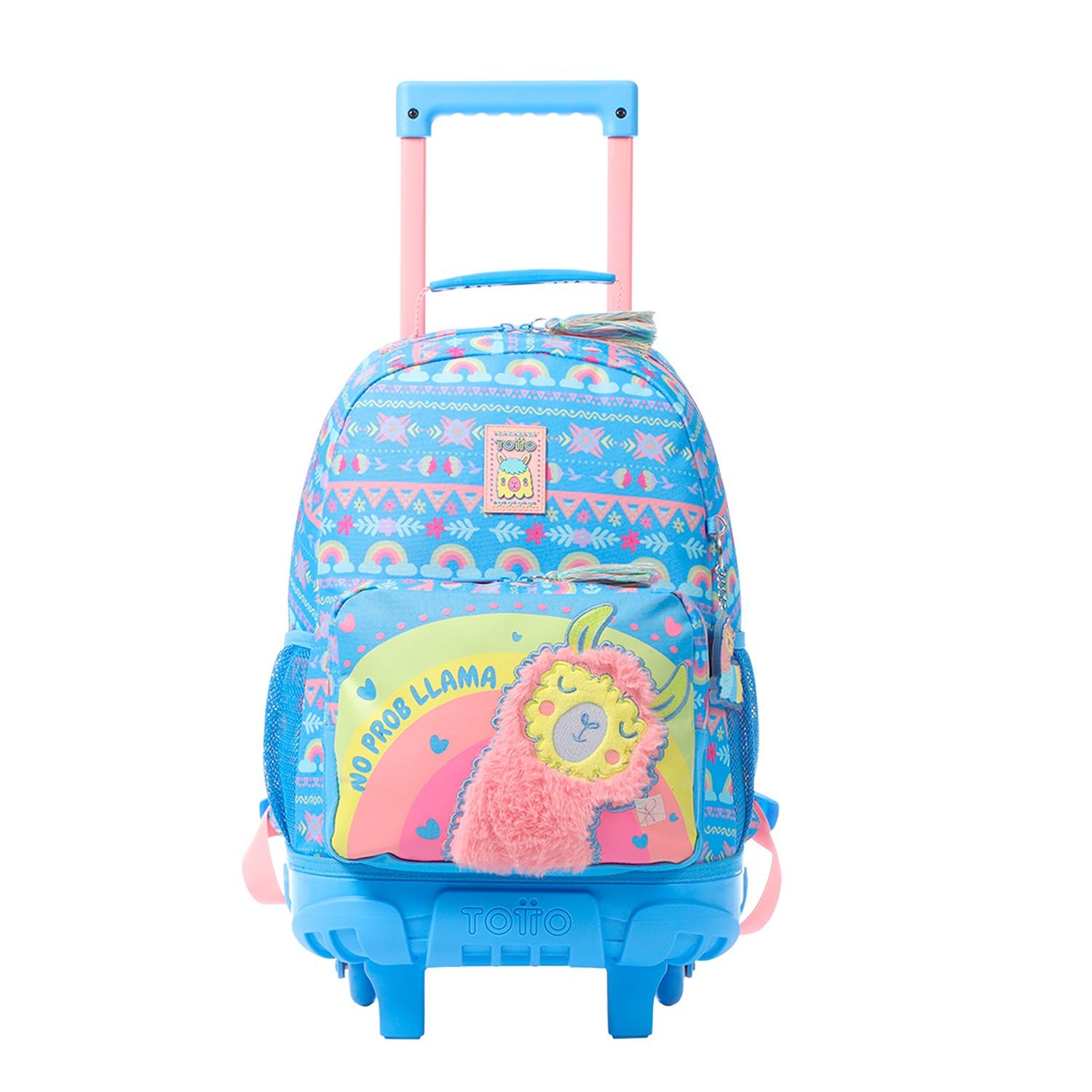 TOTTO Mochila Escolar con Ruedas, Modelo Llama M, Mochila Mediana, Capacidad 14 L, 2 Compartimentos, 2 Bolsillos para Botella, Protección contra Impactos, Cómodas Correas Ajustables, Color Azul
