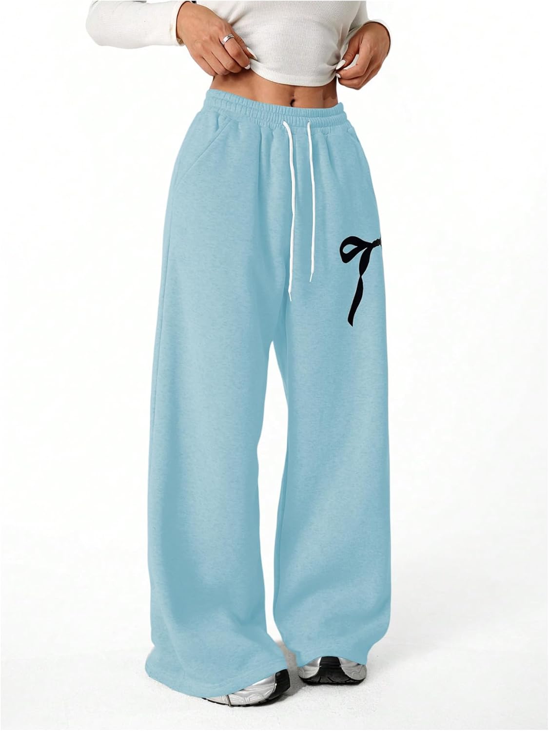Verdusa Women's Coquette Bow Baggy Sweatpants Fitness Clothing Wide Leg Pants with Pockets - Image 6