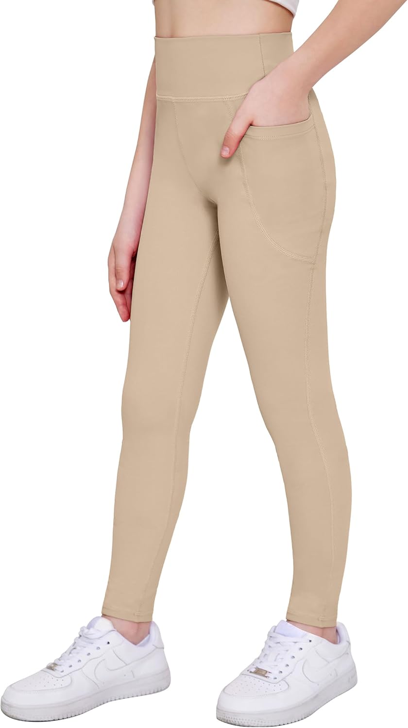 Arshiner Girls Athletic Leggings High Waist Yoga Pants for Kids with Pockets Dance Running Workout Tights