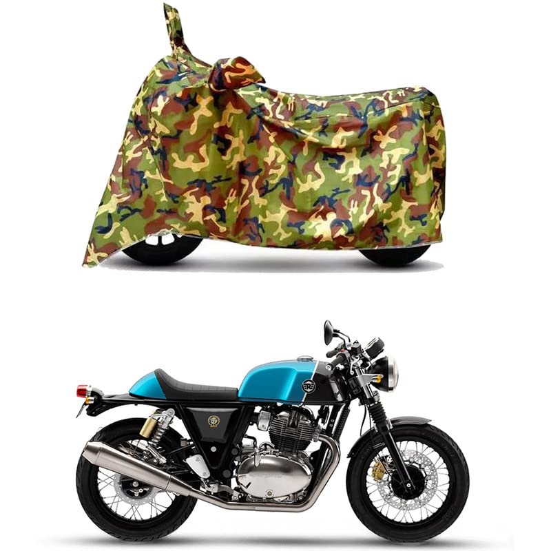 Image of Waterproof 100% PVC Coated Bike Scooty Two Wheeler Body Cover Compatible for Royal Enfie Continental GT 650 /UV-Rays /Heat Protection /Birds Dropping /Scratchproof /Dust Proof[6X6 Jungle Print]