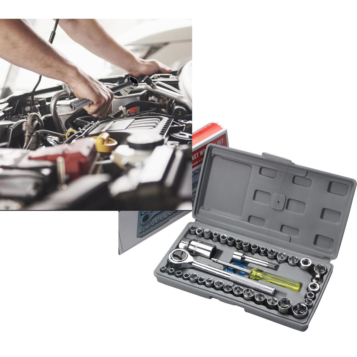 40-Piece 3/8-Inch Ratchet Socket Wrench Set including Storage Case, Includes 1/4-Inch & 3/8-Inch Drive SAE and Metric Sockets - Image 2