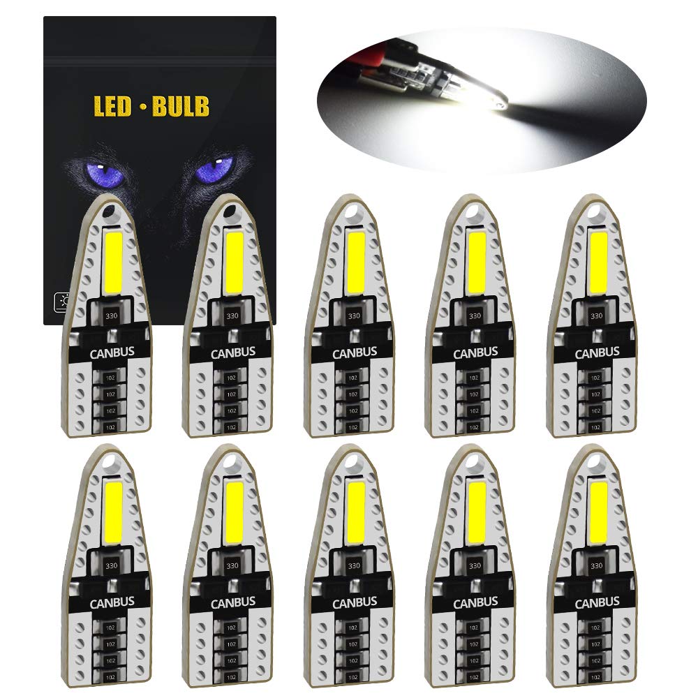 YEERON 10pcs 168 194 T10 LED Bulbs Super Bright 2x7020SMD Chips LED Lamp for Side Marker Door Wedge lights,White 6000K.