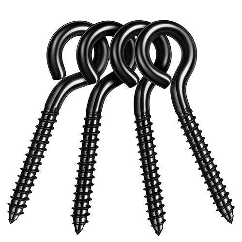 Paquete de 16 tornillos de 3.2 pulgadas de color negro, ganchos de ojo atornillados resistentes, perno de ojo, anillos de tornillos de ojo largos,