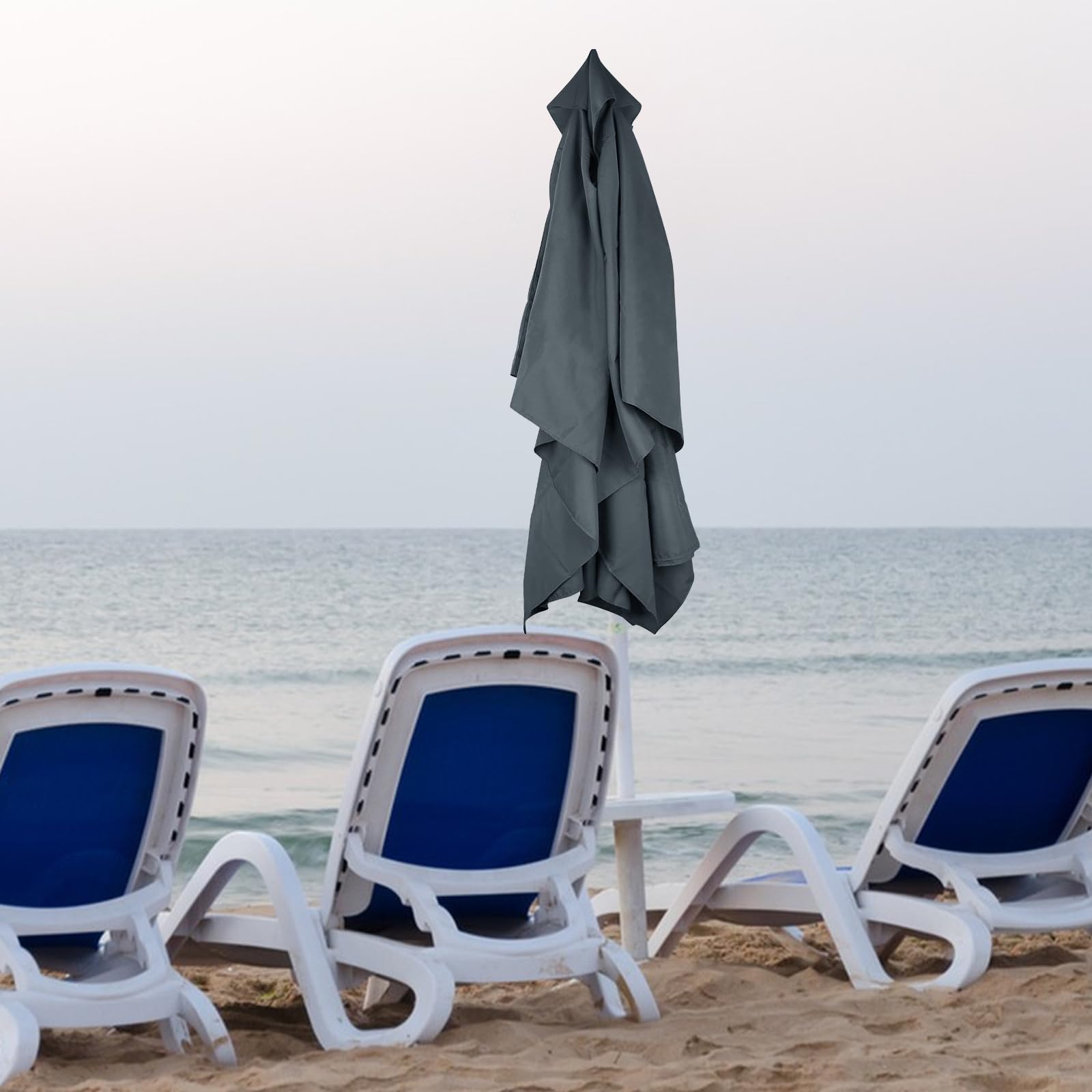 Sombrilla rectangular de repuesto, protección UV, con 6 puntales, para jardín, balcón, piscina, playa, 200 x 300 cm, gris