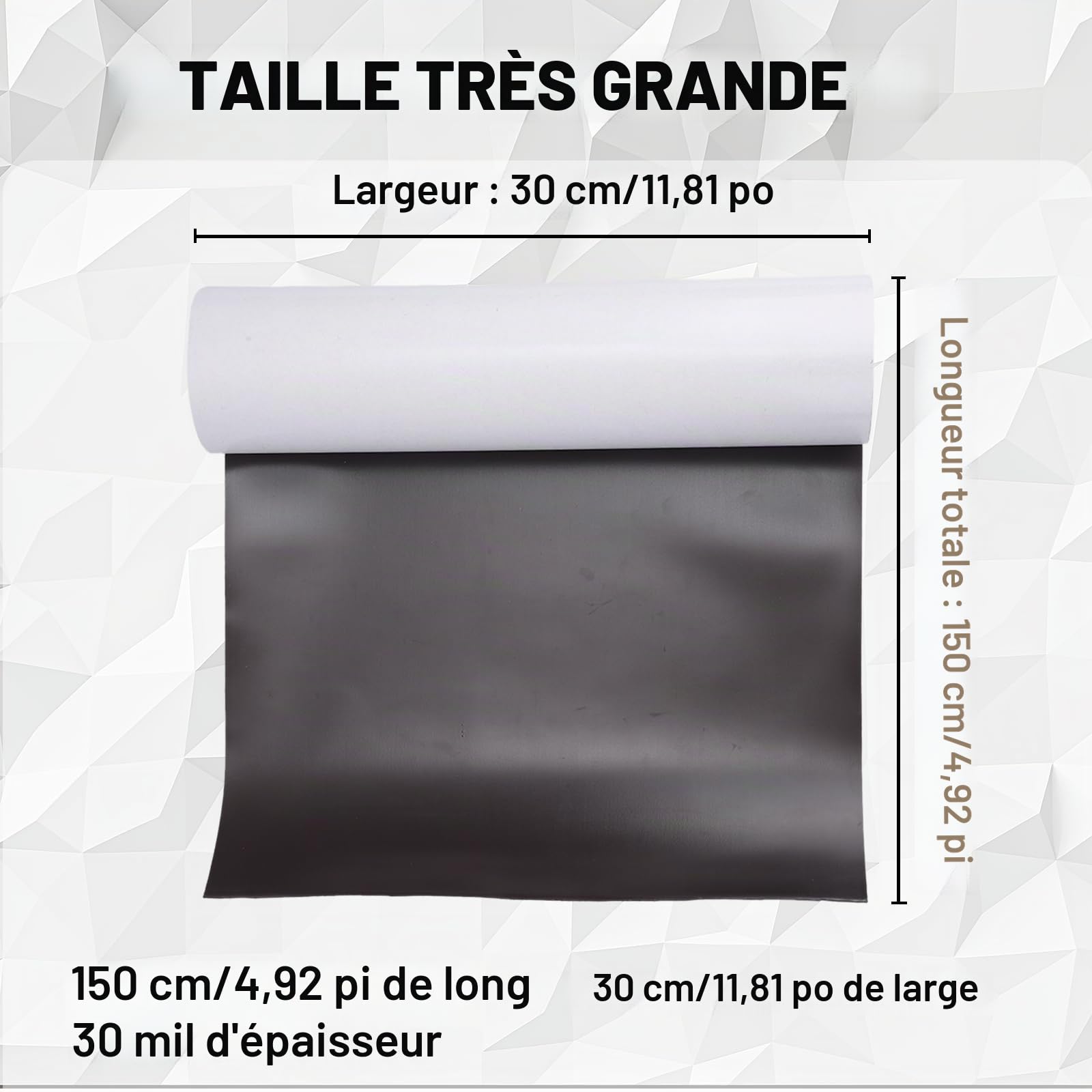 BOXOB Rouleau Feuille Magnétique, 150x30cm Extra Larges Feuilles Magnétiques Adhésives Flexibles Découpables Surface Noire et Blanche Papier de Signalisation pour Véhicules Projet Bricolage
