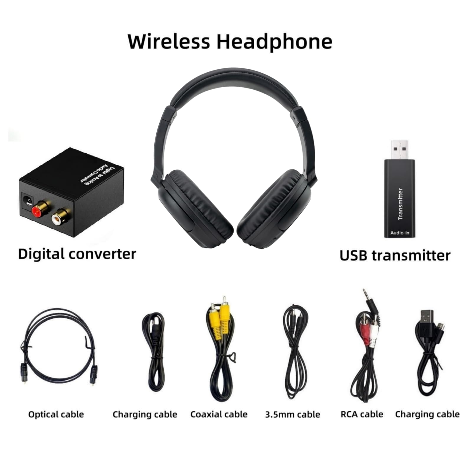 Kabelloses TV-Kopfhörer mit Bluetooth 5.3, 30h Akku, einziehbarer Kopfbügel, USB Transmitter