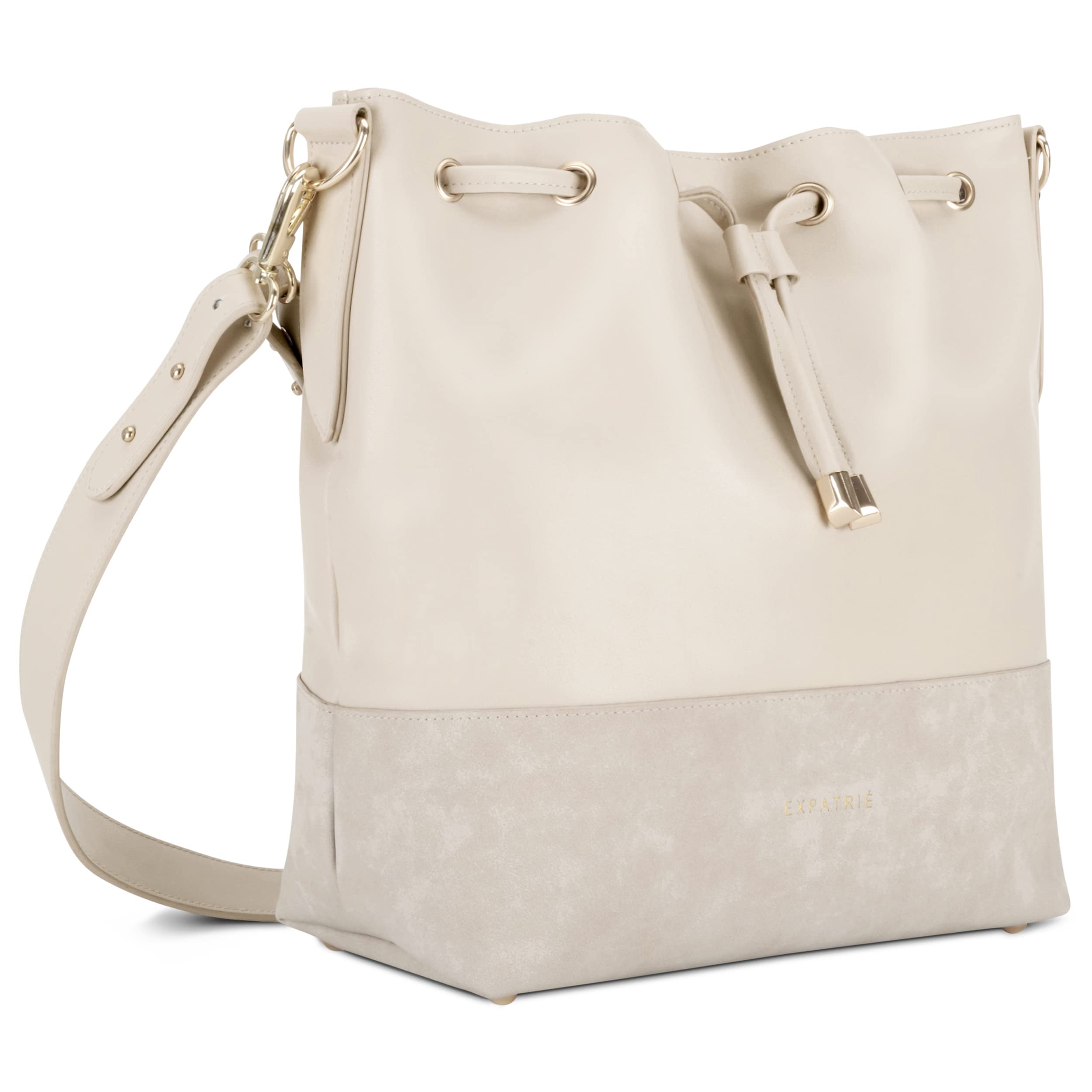 Expatrié Beuteltasche Damen Beige - Sarah Medium - Handtasche aus Veganem PU Leder - Umhängetasche für City, Business, Freizeit - Schlicht & Stylisch
