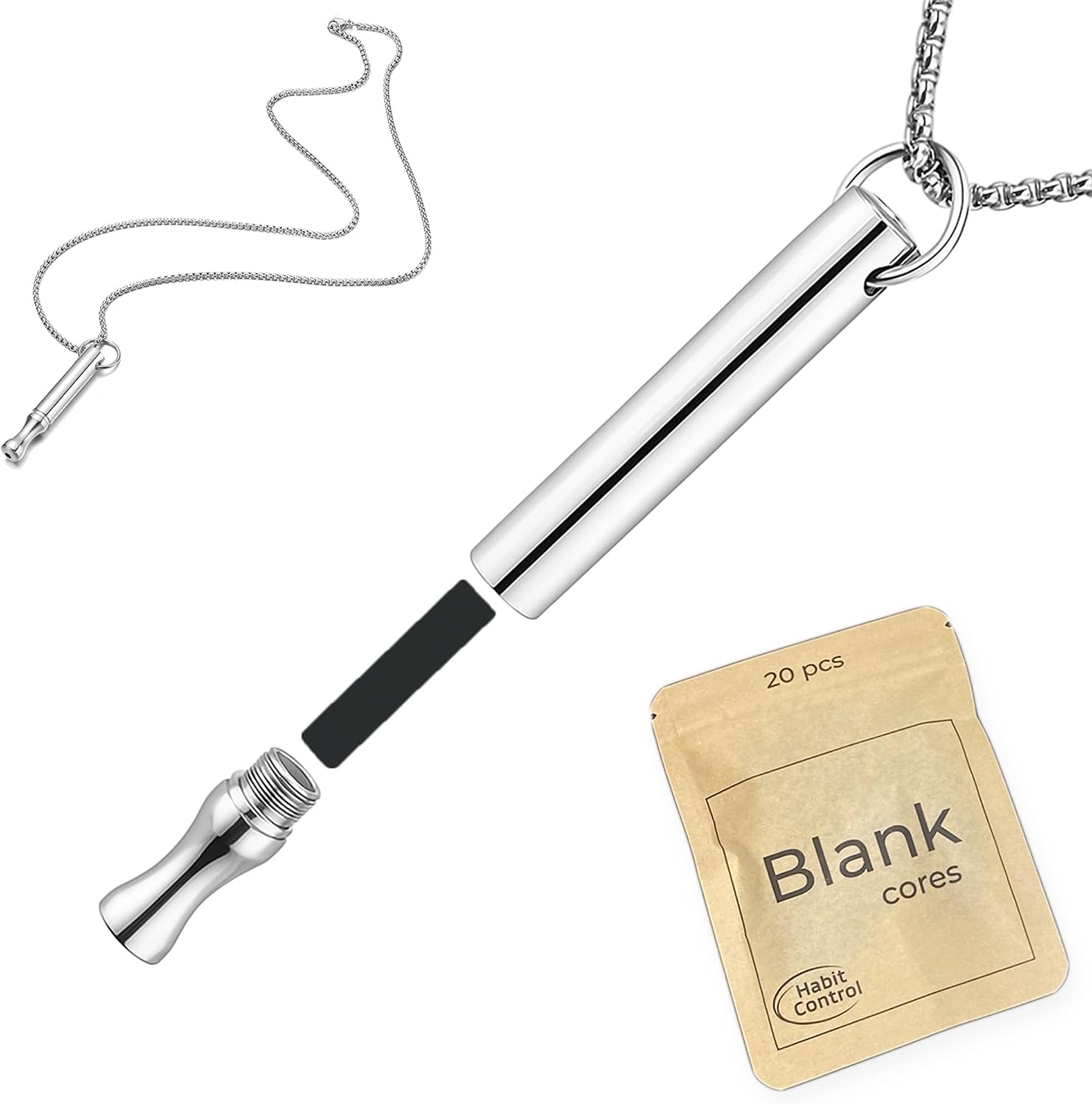 Breathe Free Necklace - Smokeless Inhaler Necklace with 20 Unscented Inner Cores - Breathing Device for Meditation, Breathing Practices, Mindfulness