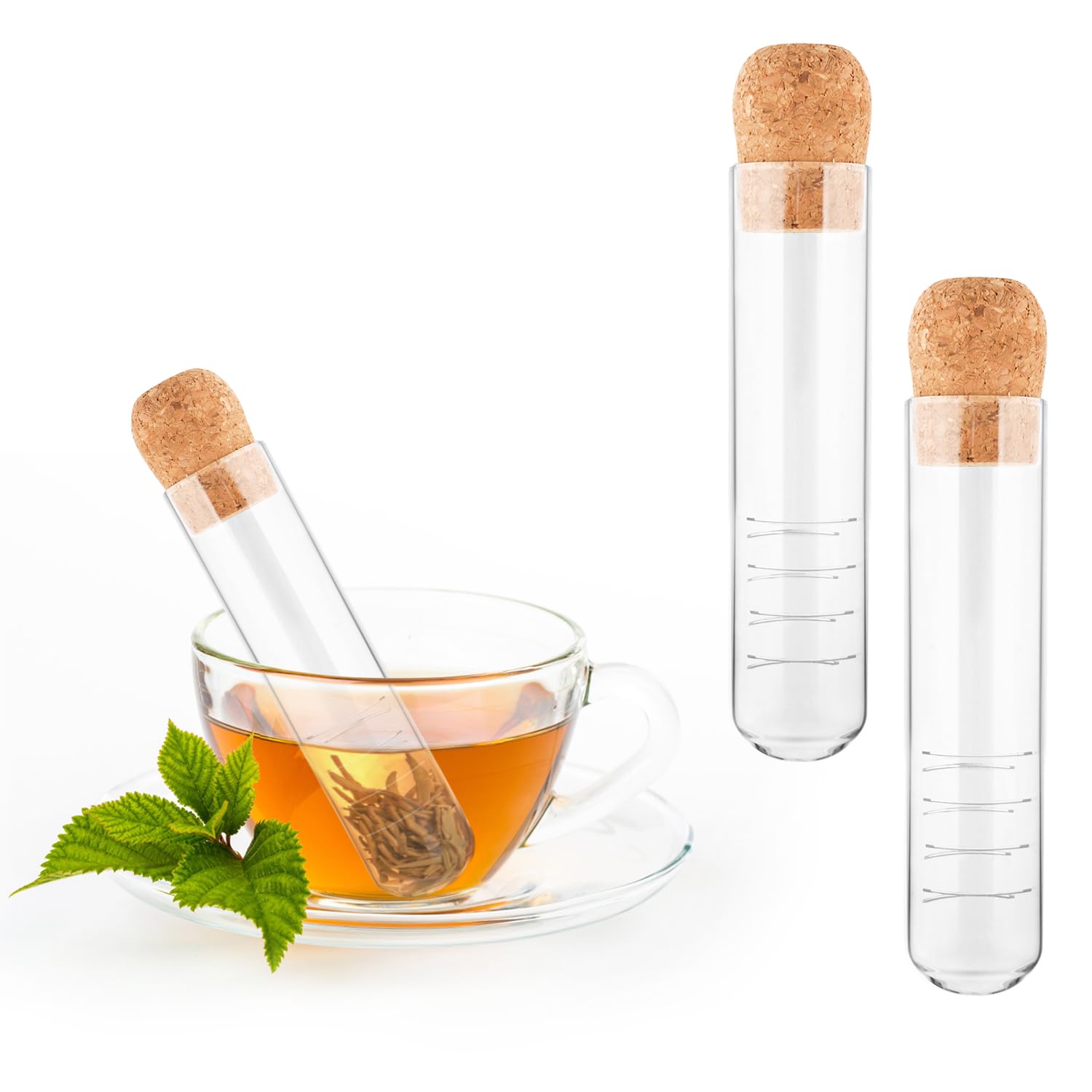 Mirrline 3 Pcs Glass Tea Infuser Transparent Loose Leaf Steeper Filter with Cork Lid for Tea Cups, Mugs, Teapots