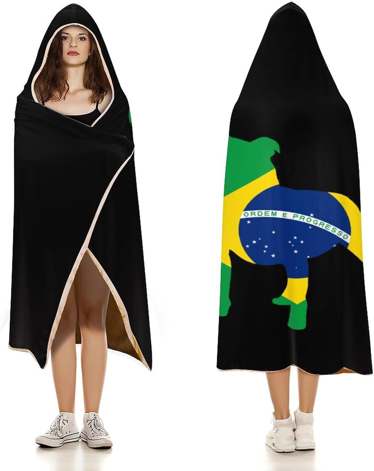 Pit Bull Brazili Flag Fashion Wearable Blanket Hoodie Fleece Throw Cloak Robe Unisex