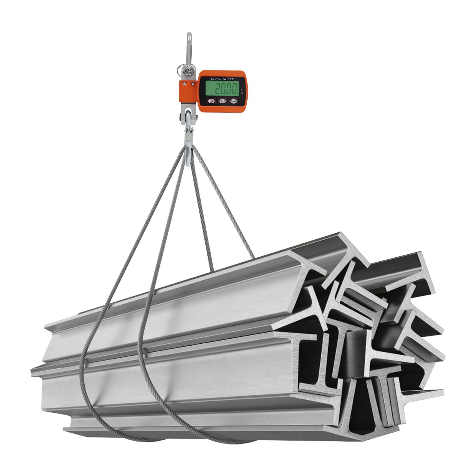 Cyfrowa waga dźwigowa 500 kg, HD-LCD waga wisząca, stal stopowa i stop aluminium, 22 x 8 x 5 cm, przenośna, nowoczesna (pomarańczowa)