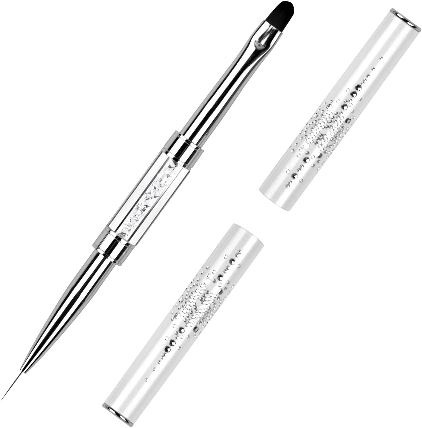 1Pcs Dual-ended UV Builder Gel Nail Brush Rhinestone Handle Nail Art Liner Brush Polygel Hard Gel Nail Brushes White
