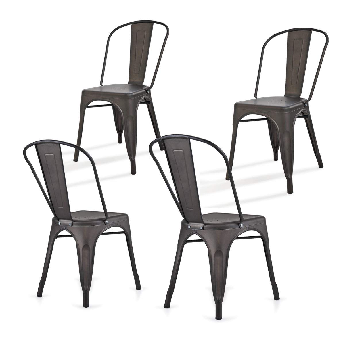 Set of 4 Kitchen Dining Chairs Stackable Metal Chair Copper
